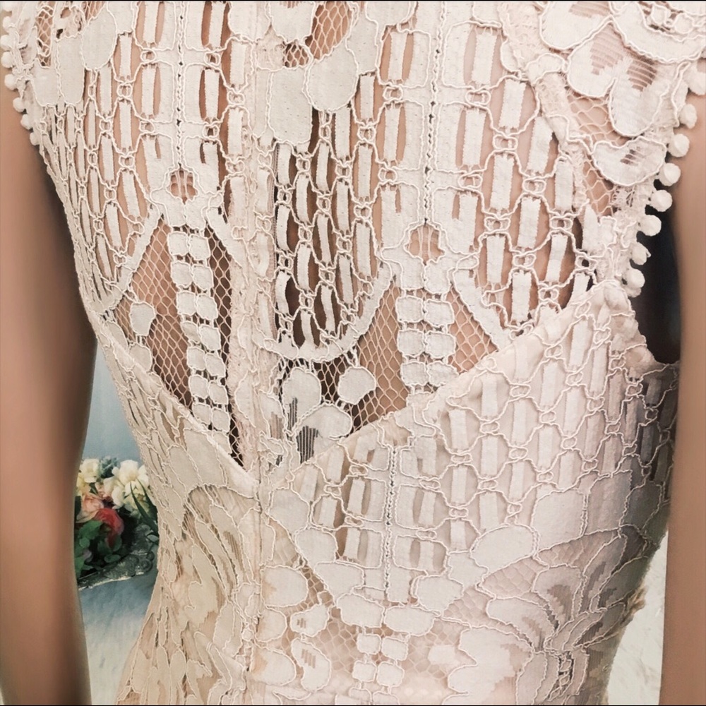 Blush Floral Cocktail Dress Pink Eyelet Lace Dress - Picture 6 of 7